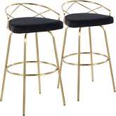 Charlotte 30" Swivel Bar Stool in Gold & Black Velvet with Round Footrest (Set of 2)